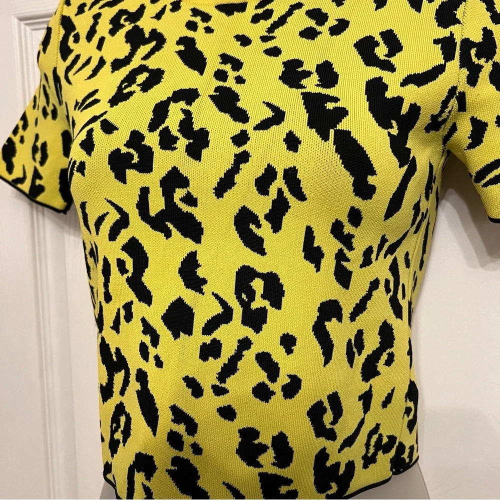 Zara Leopard Animal Print Black & Yellow Top Retro 80s Neon Knit Size Small - Picture 3 of 6